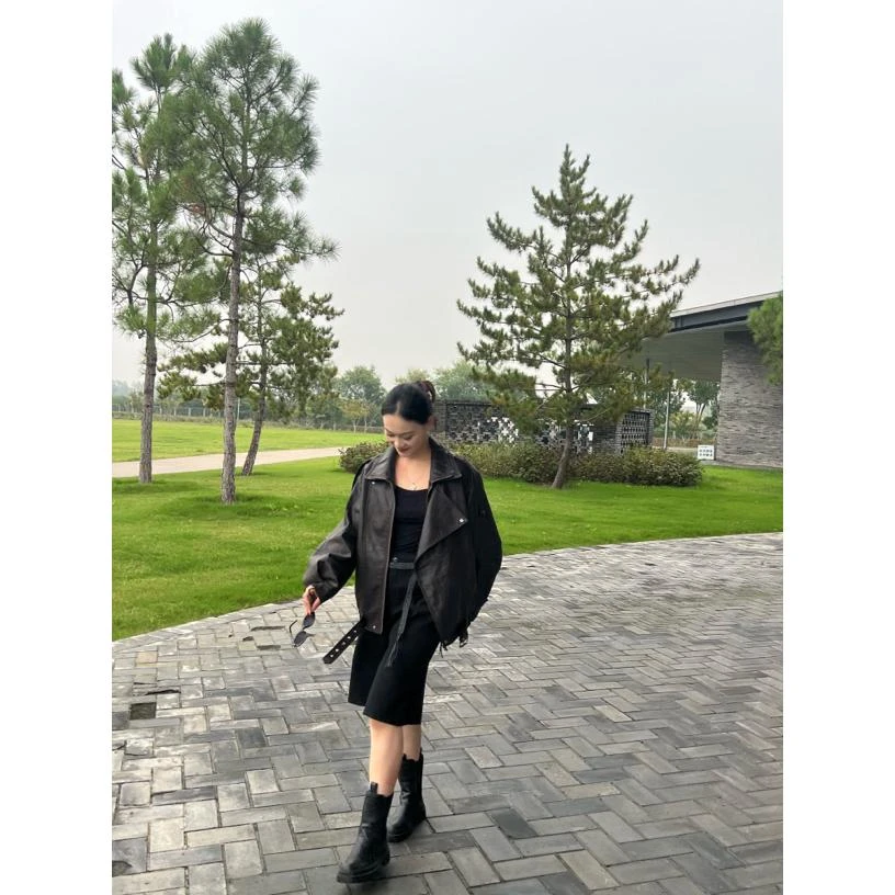 百搭双层领宽松休闲厚款时尚秋冬皮衣