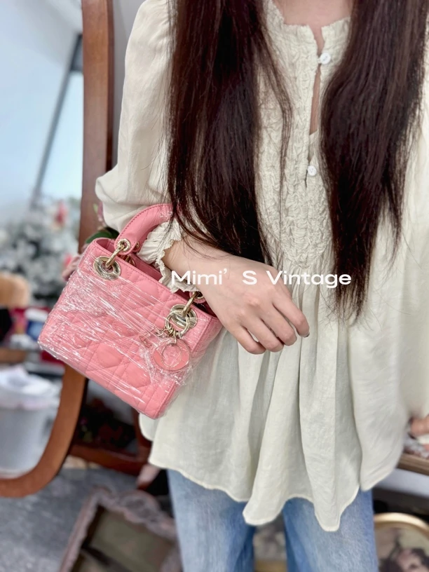 99新 DIOR/迪奥 超迷你粉色漆皮三格戴妃52F20026