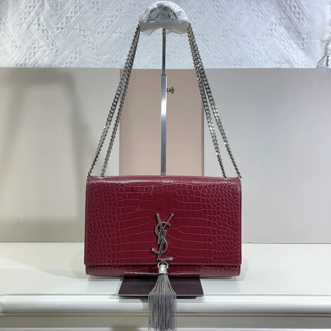 95新 YSL/圣罗兰 圣罗兰鳄压kate红金流苏斜挎包cj6066