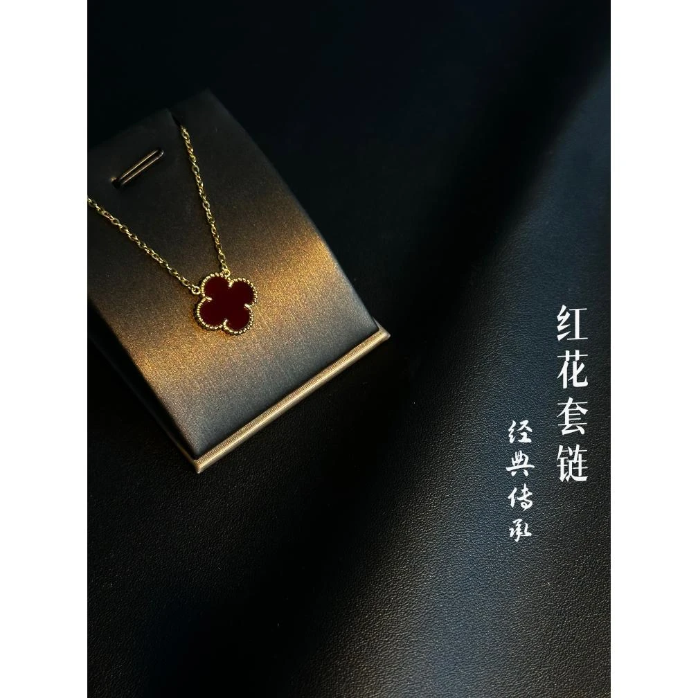 链子足银 【红花套链】女士轻奢经典同款气质时尚百搭红色小众双面