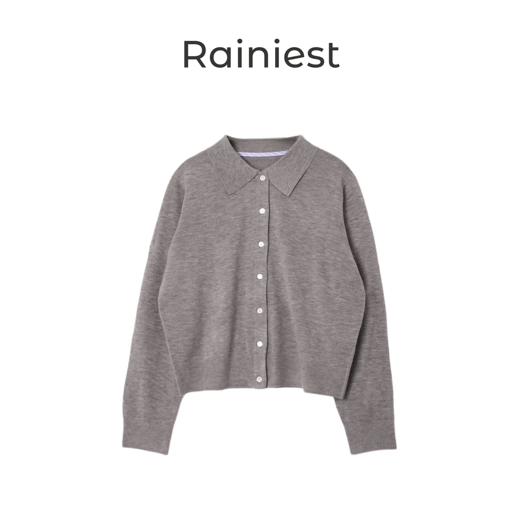 雨哥Rainiest羊绒混纺撞色POLO式针织开衫S259K023G3