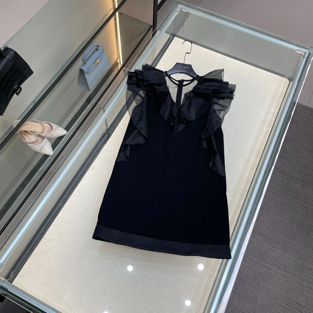 新款夏季纯色拼接韩版气质小黑裙连衣裙女DY4145