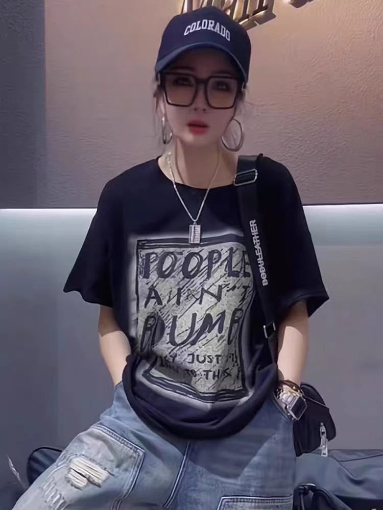 夏季英文印花短袖宽松T恤时尚上衣17177