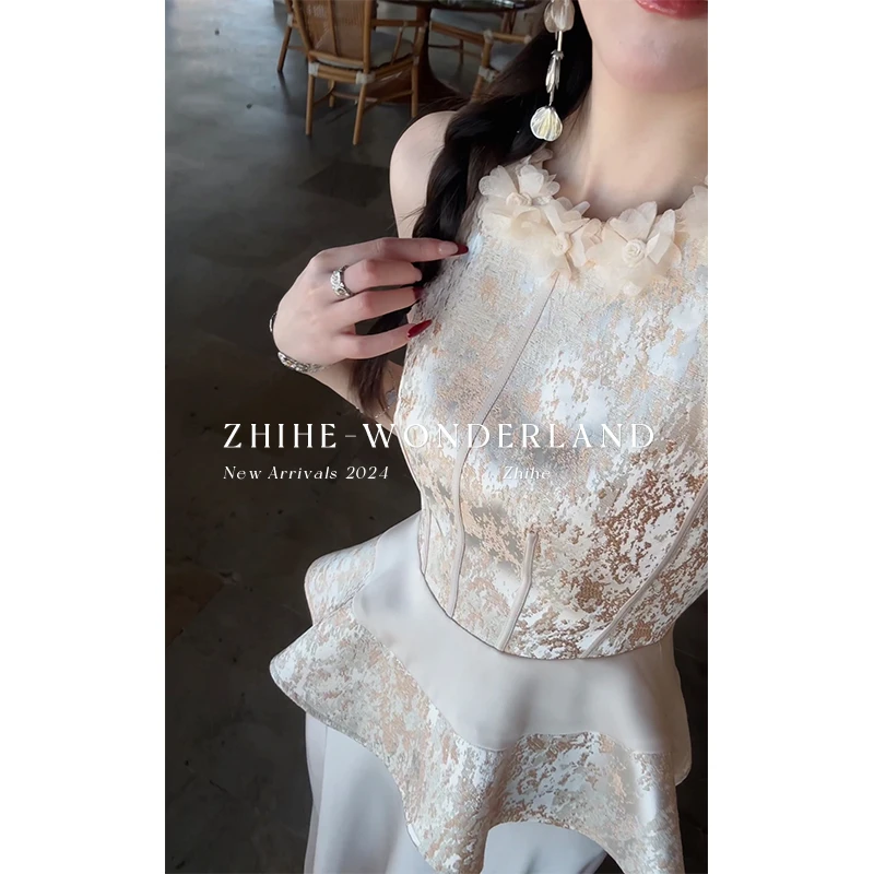 至禾Wonderland【鎏光半夏】囍嫁系列开衫鎏金提花上衣+半裙套装