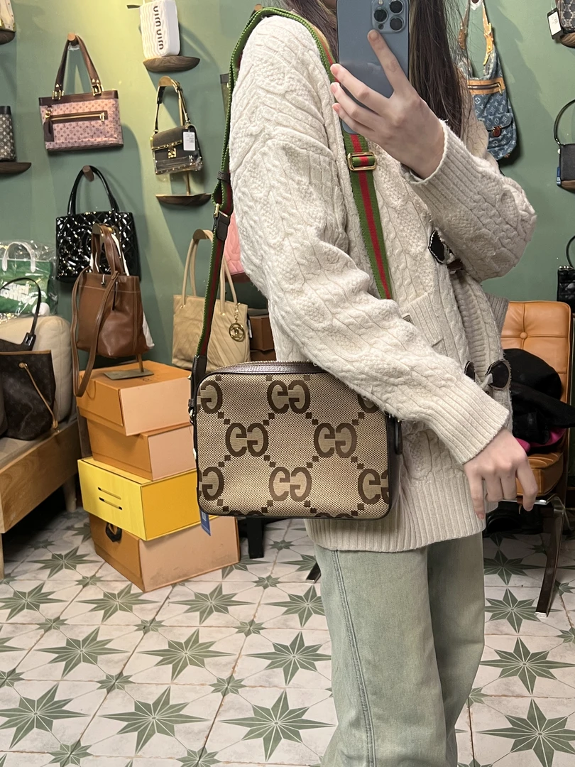 95新 GUCCI/古驰 A1425/现代款棕老花肩包肩包