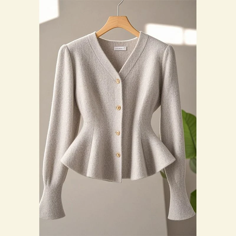 早秋高端气质上衣小众设计高级感独特别致超好看灰色掐腰针织衫女