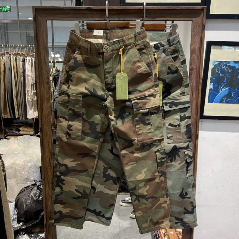 断码福利美式复古水洗迷彩工装裤男重磅宽松直筒休闲裤男束脚长裤