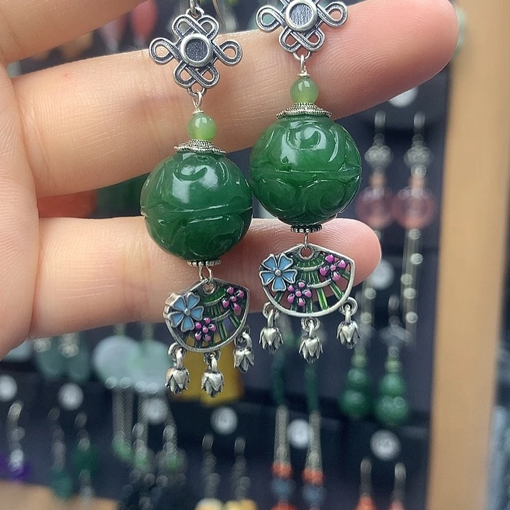 和田玉银S925镶嵌耳饰/**.