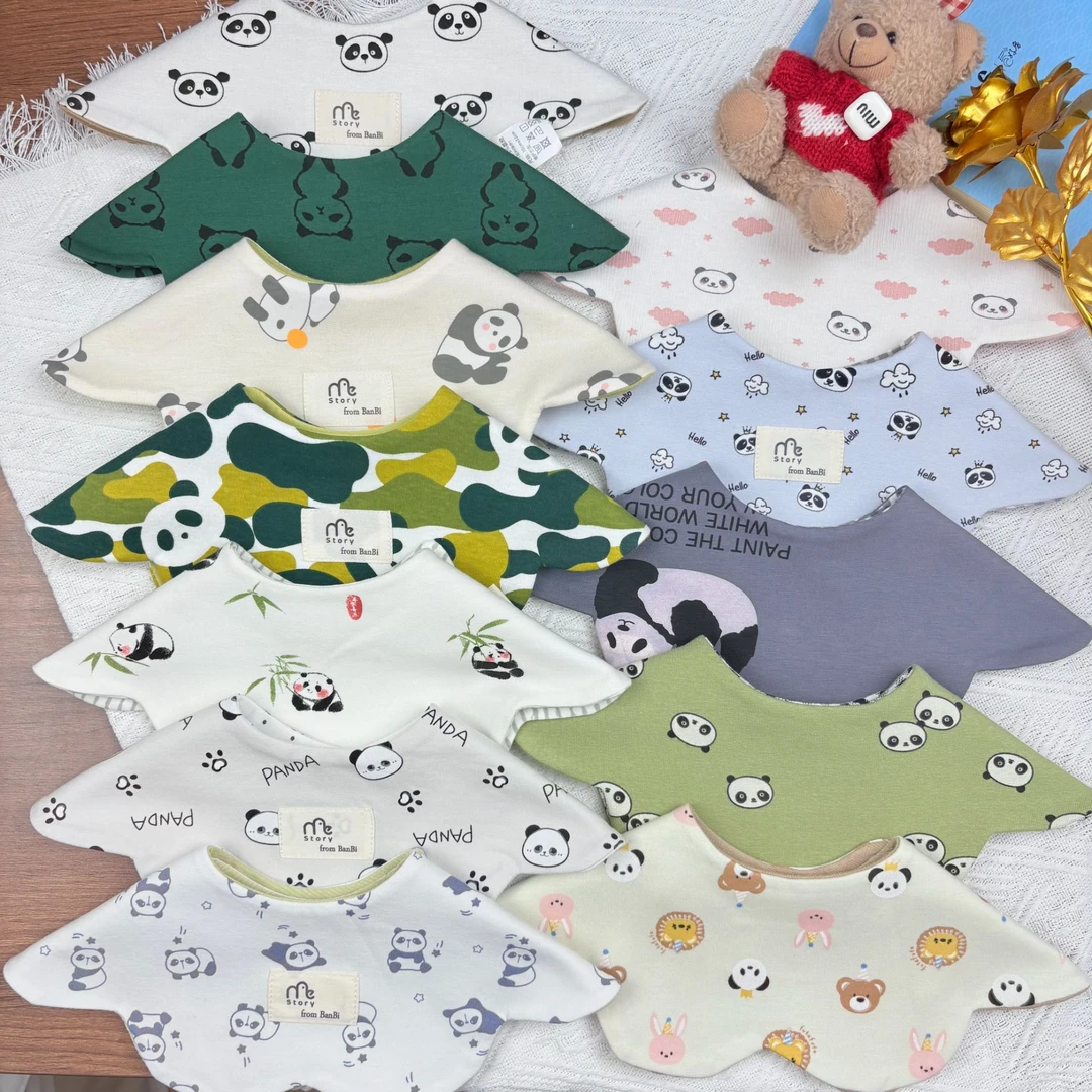 【熊猫系】故事我口水巾婴幼儿围嘴男女宝宝双面可戴花瓣型A类棉