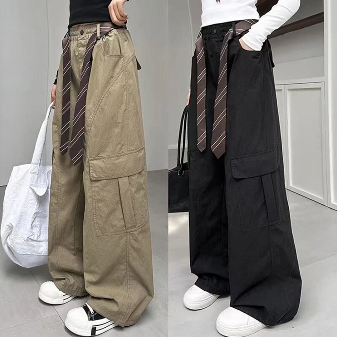 儿童秋冬装女童装弯刀裤子加绒一体绒弯刀工装裤春秋款阔腿直筒裤