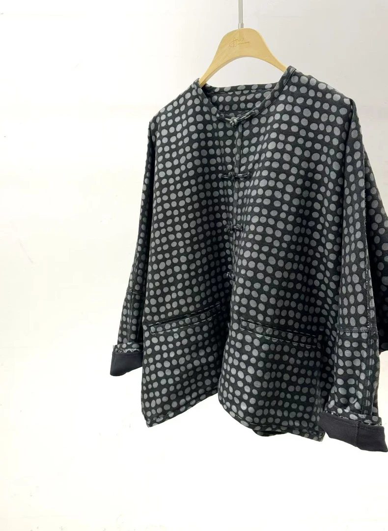 Li Wang/里望2024设计师款  日本進口斜紋色織波点内衬美利奴外套