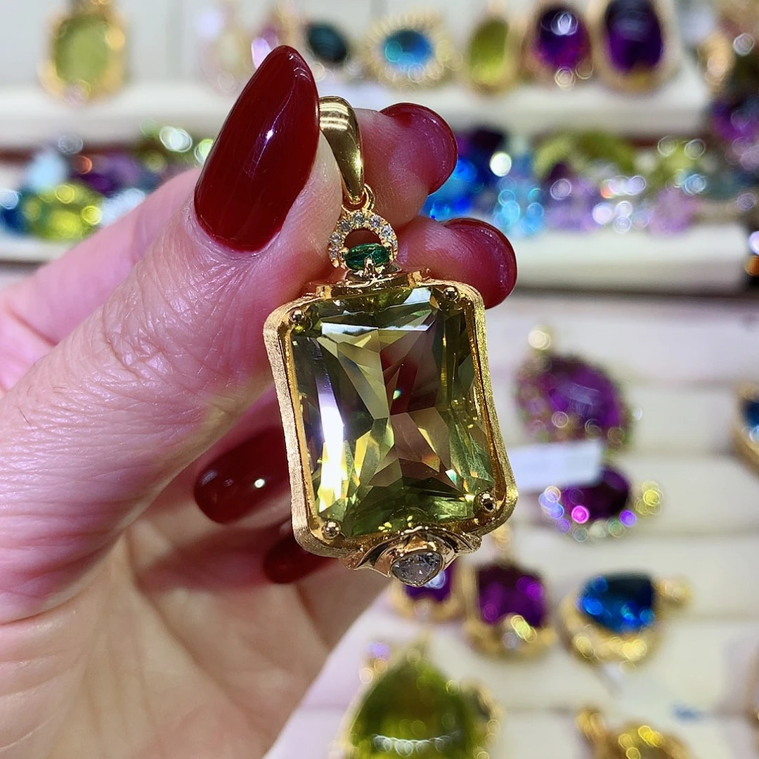 黄晶颈饰银S925镀金镶嵌