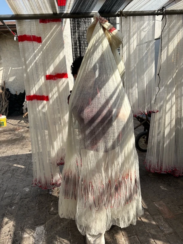 机制大力马线渔网5分眼四米高，直径六米重八斤半，铅坠一开到顶