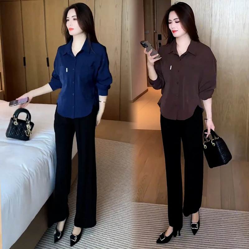 时尚长袖衬衫女2024年春秋新款洋气休闲百搭宽松显瘦减龄衬衣上衣