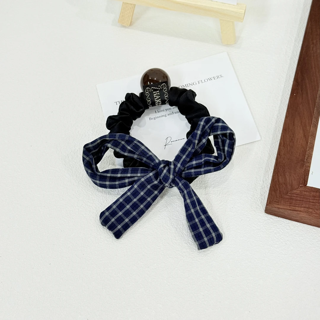 FS-67韩系蓝格纹立体蝴蝶结基础个性百搭发绳