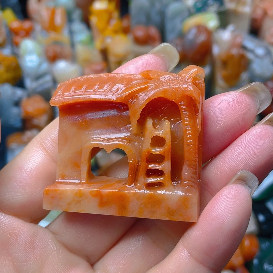 青田石印石桃花冻