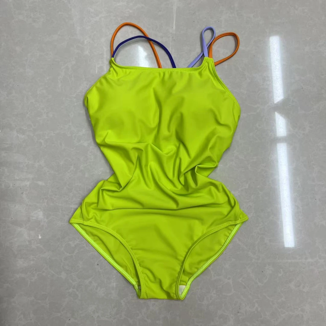 【UP同款】银光绿女士三角连体泳衣女款无袖夏季