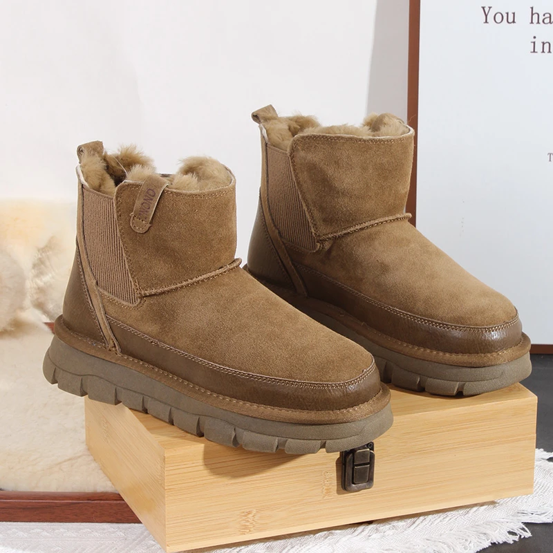 牛皮+内里全羊毛！ZZ-864 男士防水防污好打理雪地靴厚底保暖棉鞋