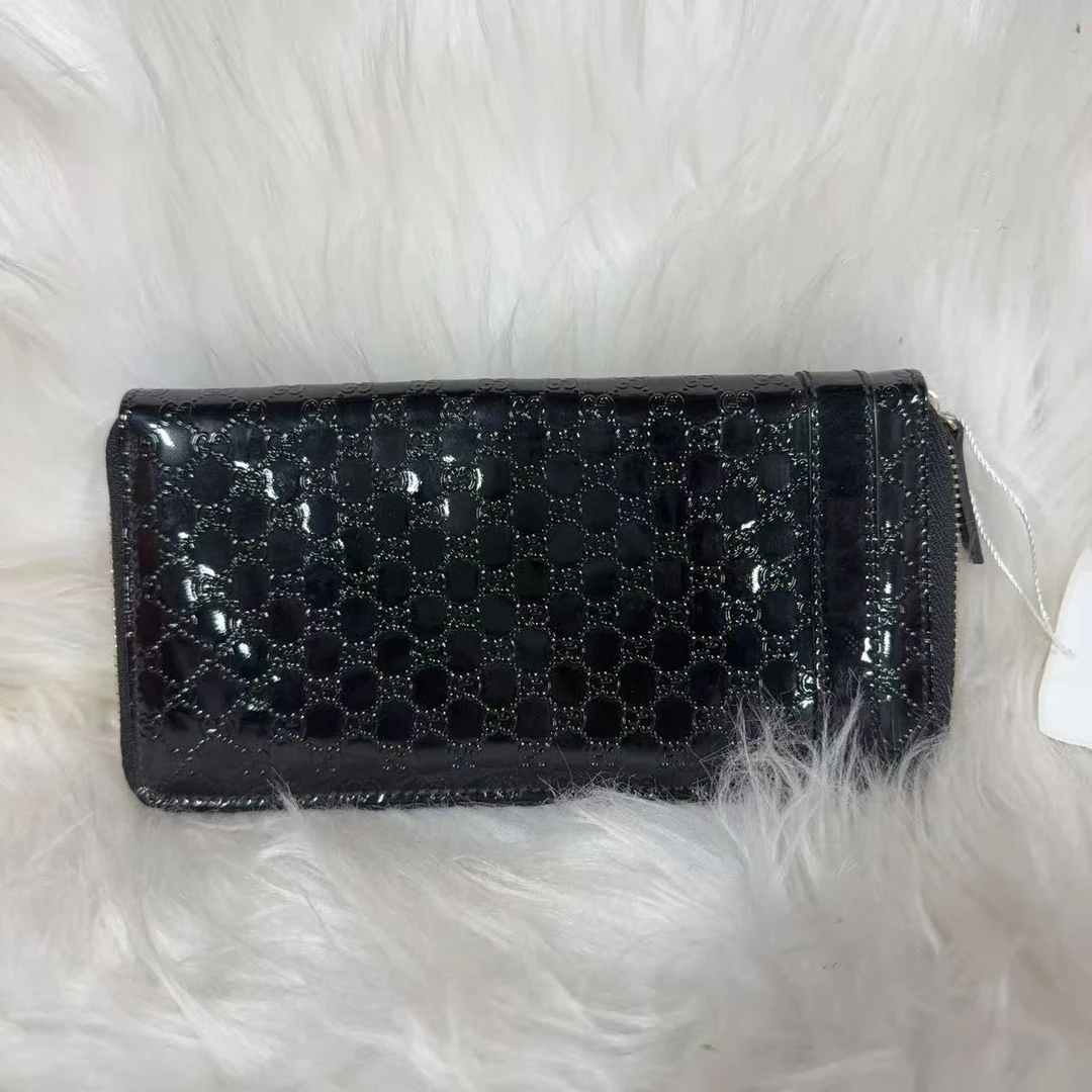 95新 GUCCI/古驰 古驰满log漆皮钱包