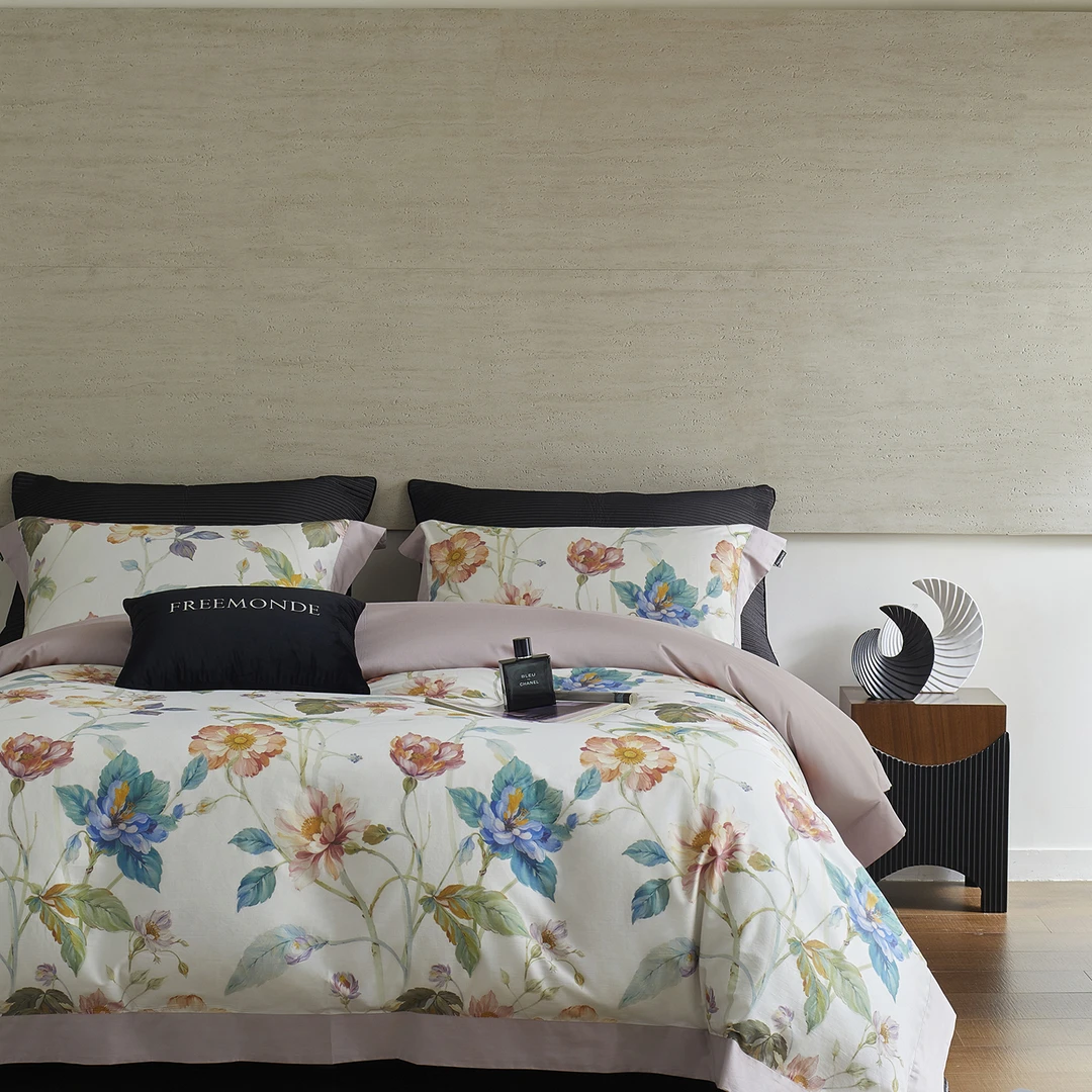 2025新款100支新疆长绒棉数码印花宽边拼角床单被套四件套100%棉