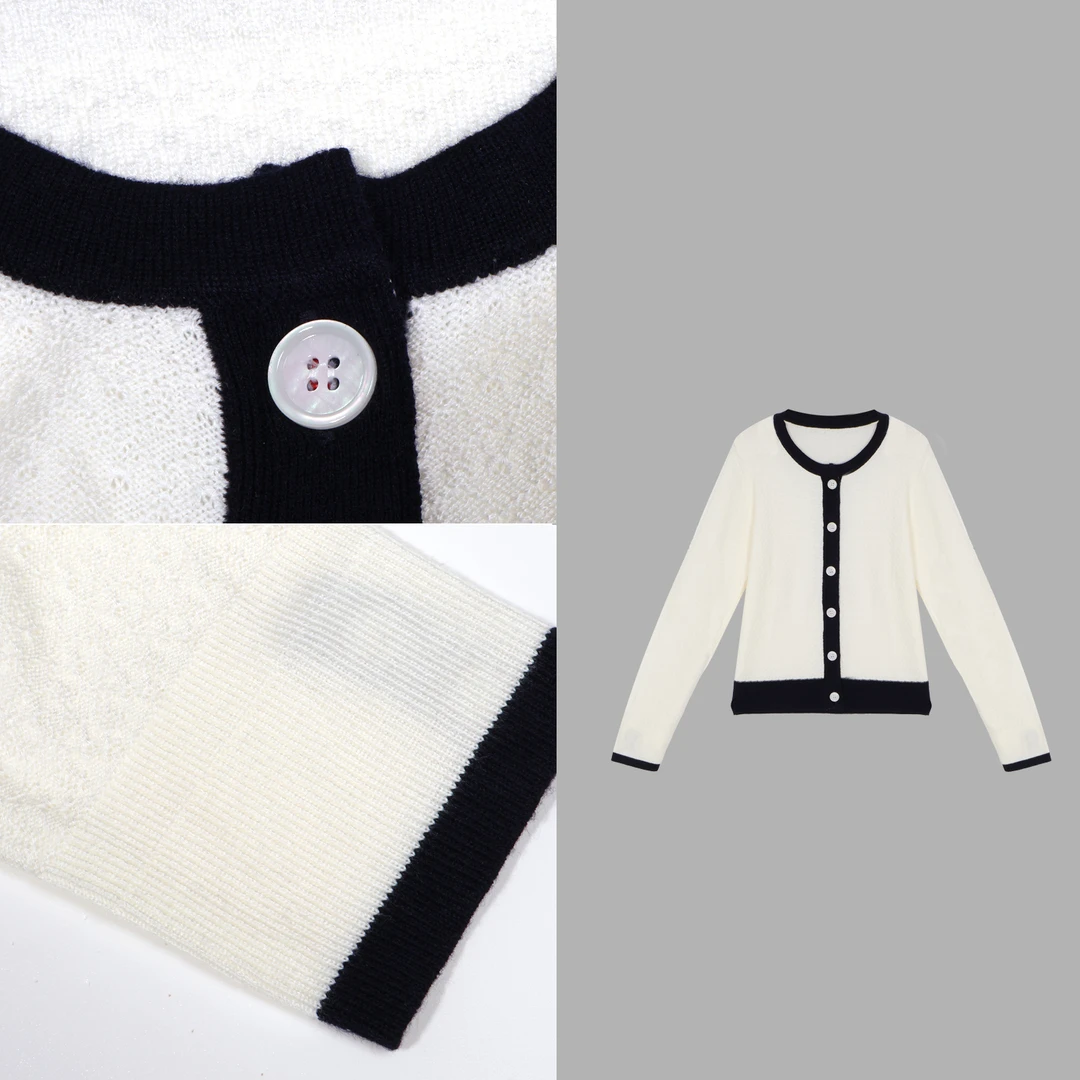 517#撞色条纹肌理感编织网眼针织开衫高级春秋