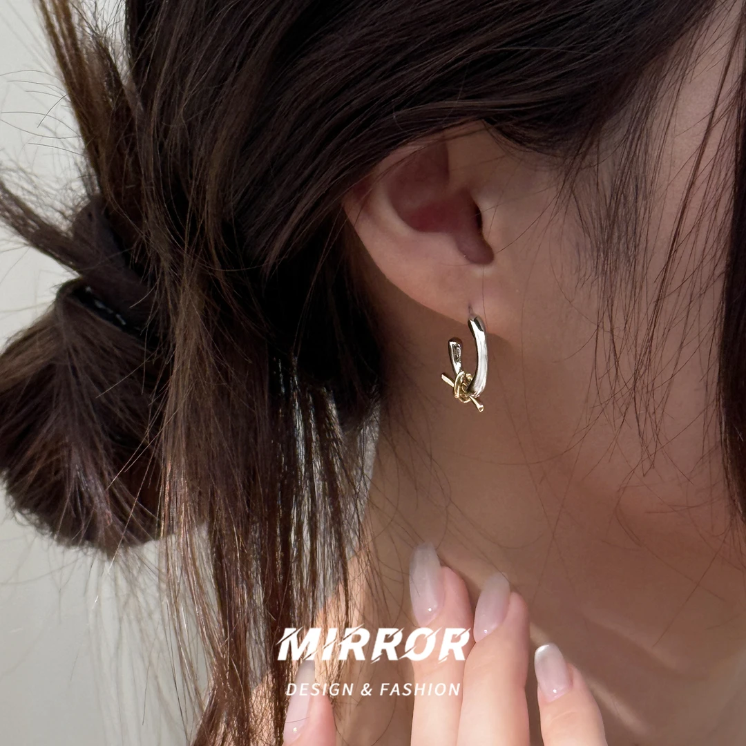 小麋人 925银耳饰 CE9501耳针撞色打结C形耳钉银针女耳环耳饰简约