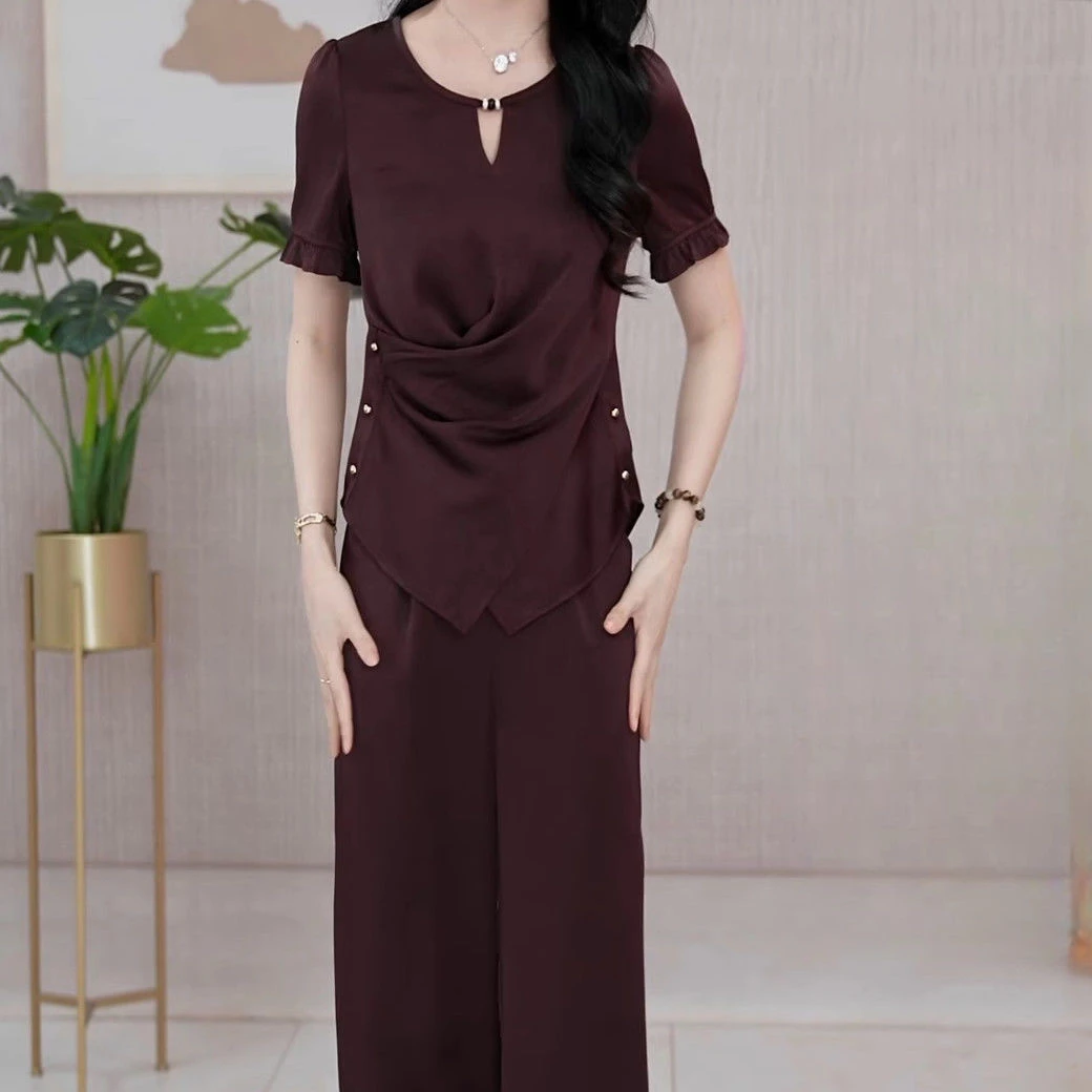 洋气两件套上衣时尚2025气质夏季新款妈妈减龄显瘦套装薄款