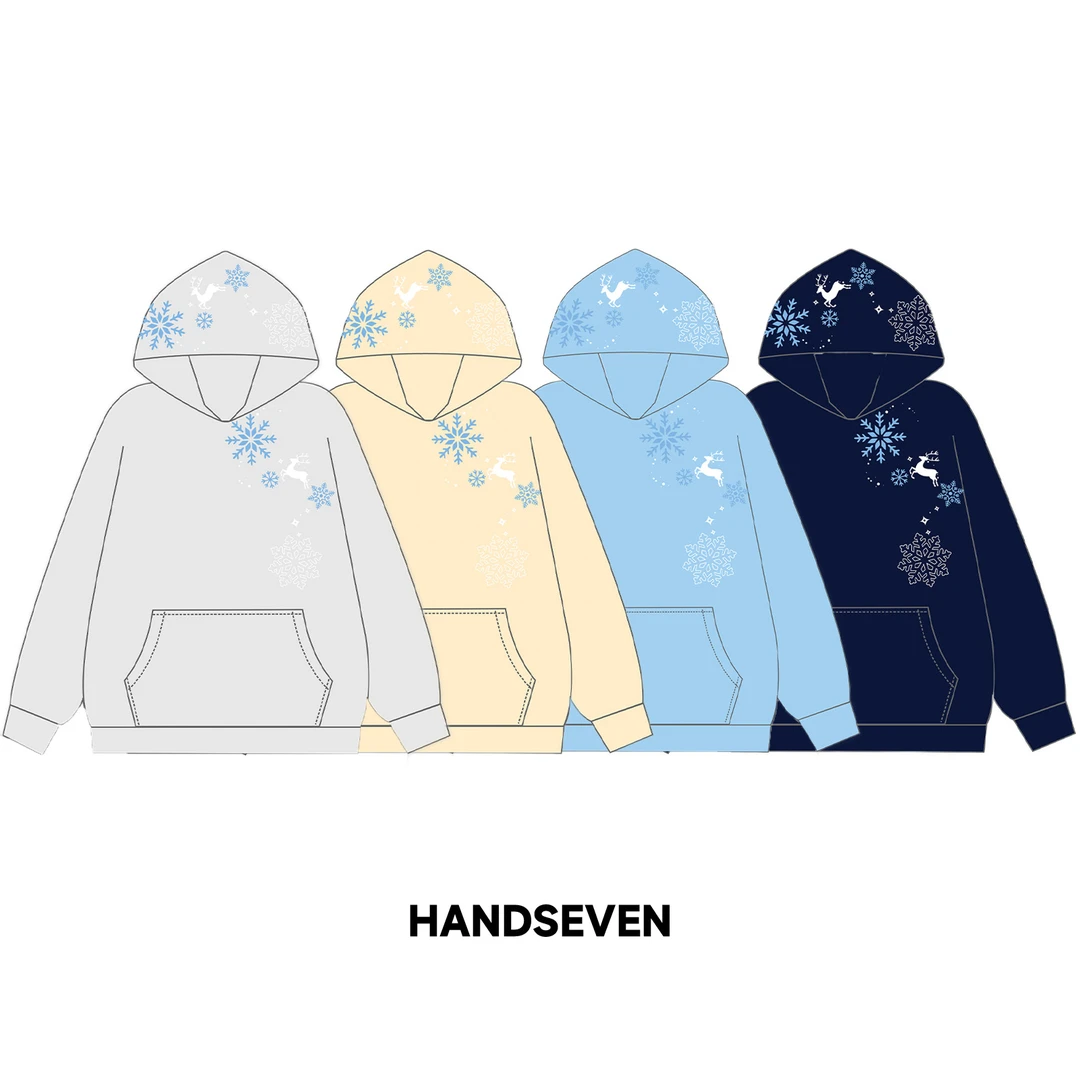 HandSeven美式圣诞小麋鹿重工雪花刺绣连帽卫衣秋冬保暖上衣外套