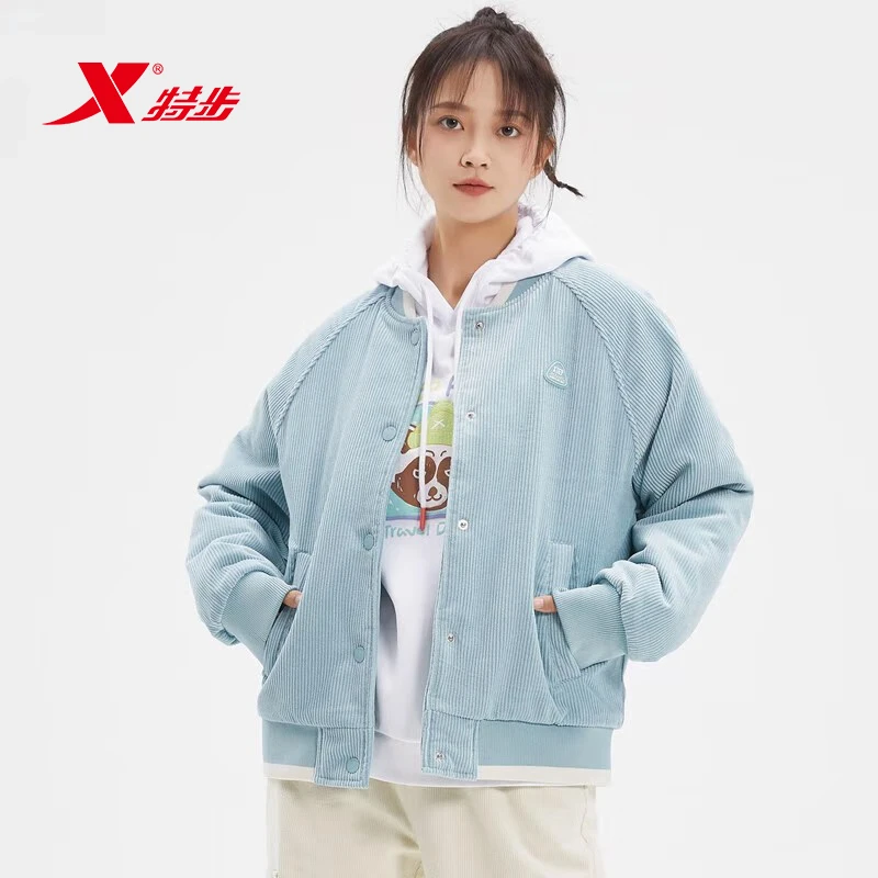 XTEP/特步灯芯绒棉服女时尚潮流棒球服冬季新款女子保暖运动外套