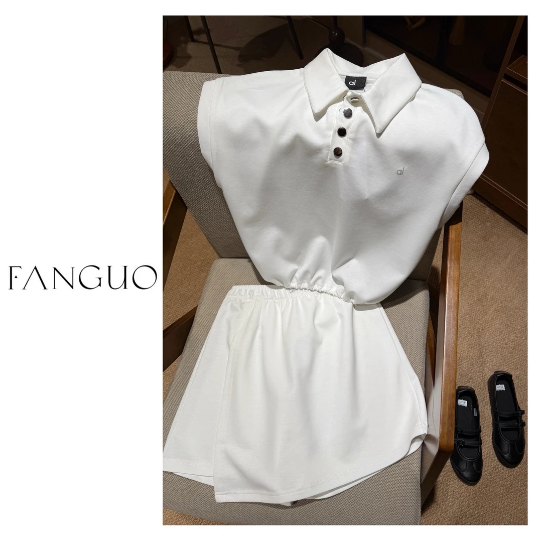 al*吹爆 老钱风运动休闲空气棉Polo衫 不规则短裤套装26117