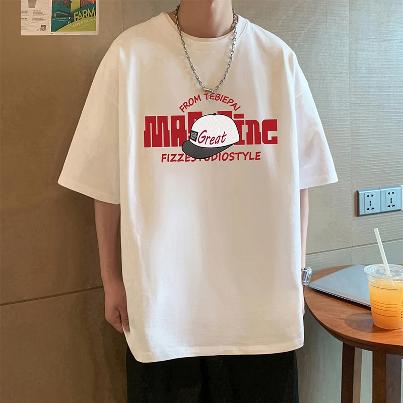 美式字母印花短袖T恤男夏季2025新款复古半袖重磅潮牌港风上衣服