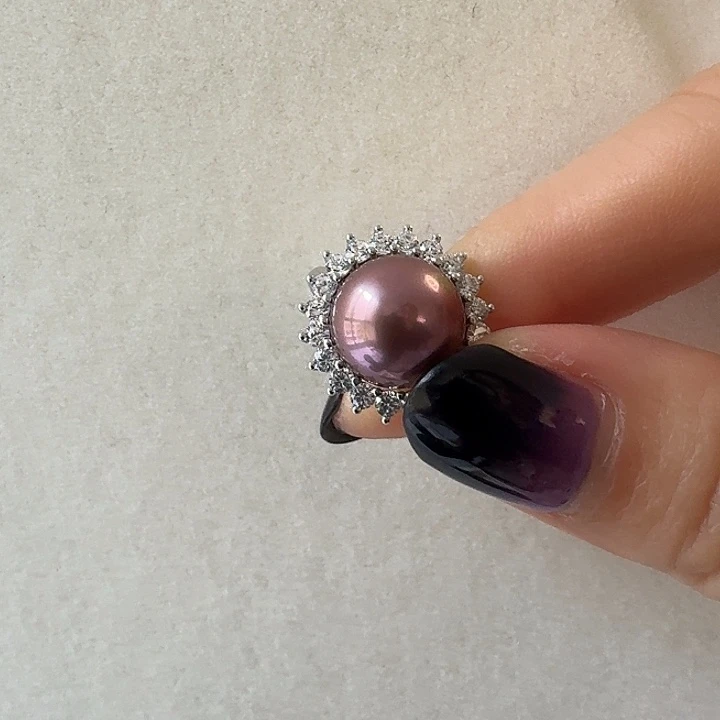 一***光淡水珍珠戒指银S925镶嵌太阳花吊坠+戒指