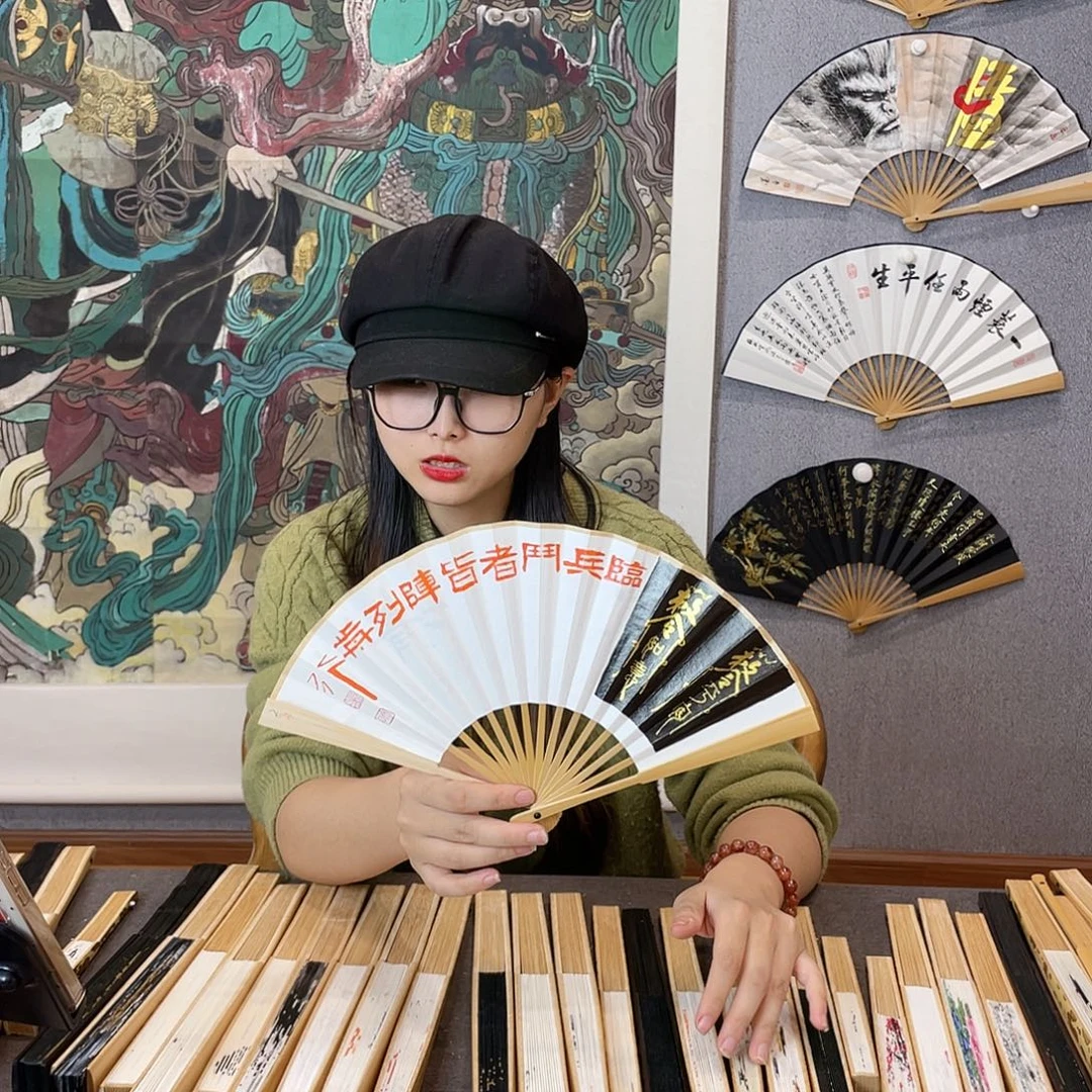 国画6寸玉竹-纯手绘-文玩扇骨（默认粘好）