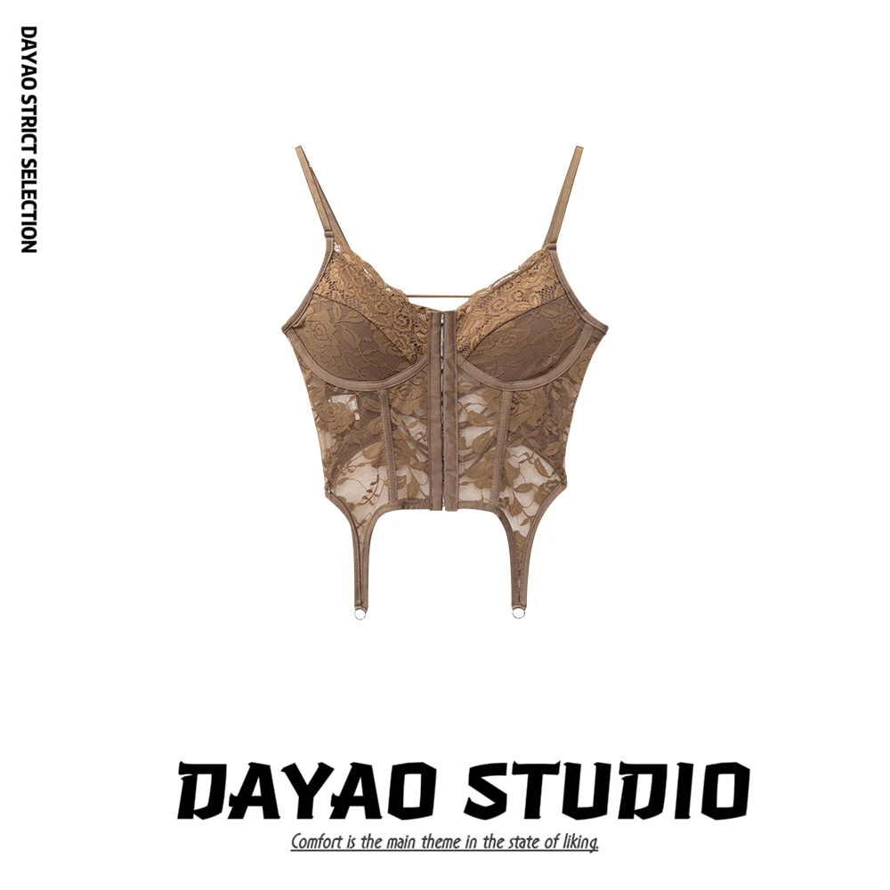 L【蕾丝玛丽珍】辣妹鱼骨蕾丝拼接钩花吊带背心 （肩带可调节 ）无钢