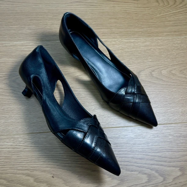 包头浅口轻职风低跟高跟爆款黑色尖头百搭单鞋气质中跟高跟鞋秋冬