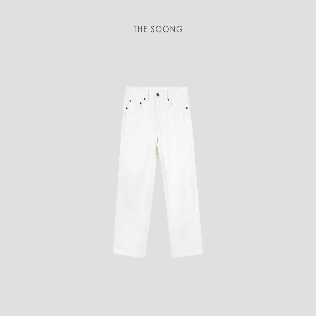THESOONG|"白牛2.0"赛络纺双芯加软白色直筒中腰牛仔裤女HBNZ6364