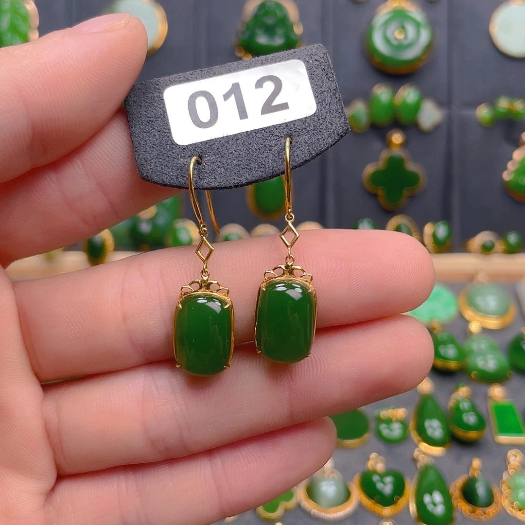 和田玉（碧玉）18K金镶嵌耳饰012