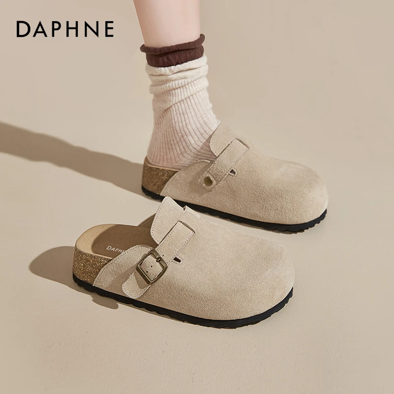 达芙妮半拖鞋女2025新款秋冬季爆款乐福厚底增高勃肯包头半拖鞋子