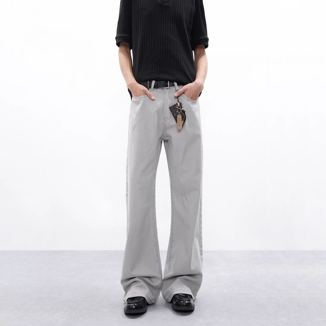 MKSN阿苏特染结构设计水洗骨白灰宽松微喇休闲裤百搭长裤男CK1007