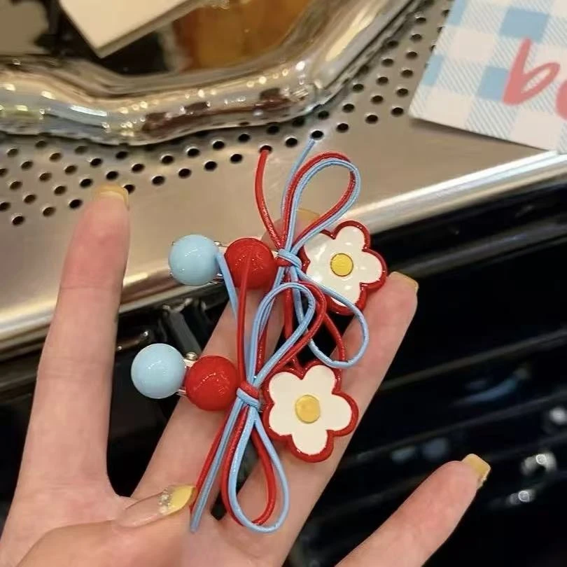 高颜值甜美红蓝花朵侧边发夹女蝴蝶结边夹前额刘海夹一字发卡发饰