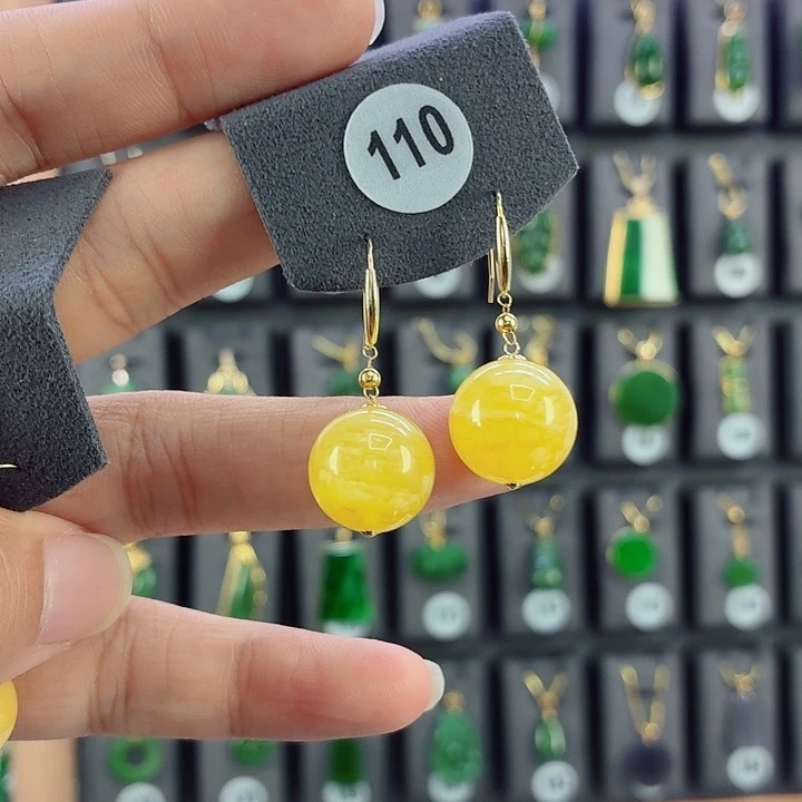 蜜蜡18K金镶嵌耳饰