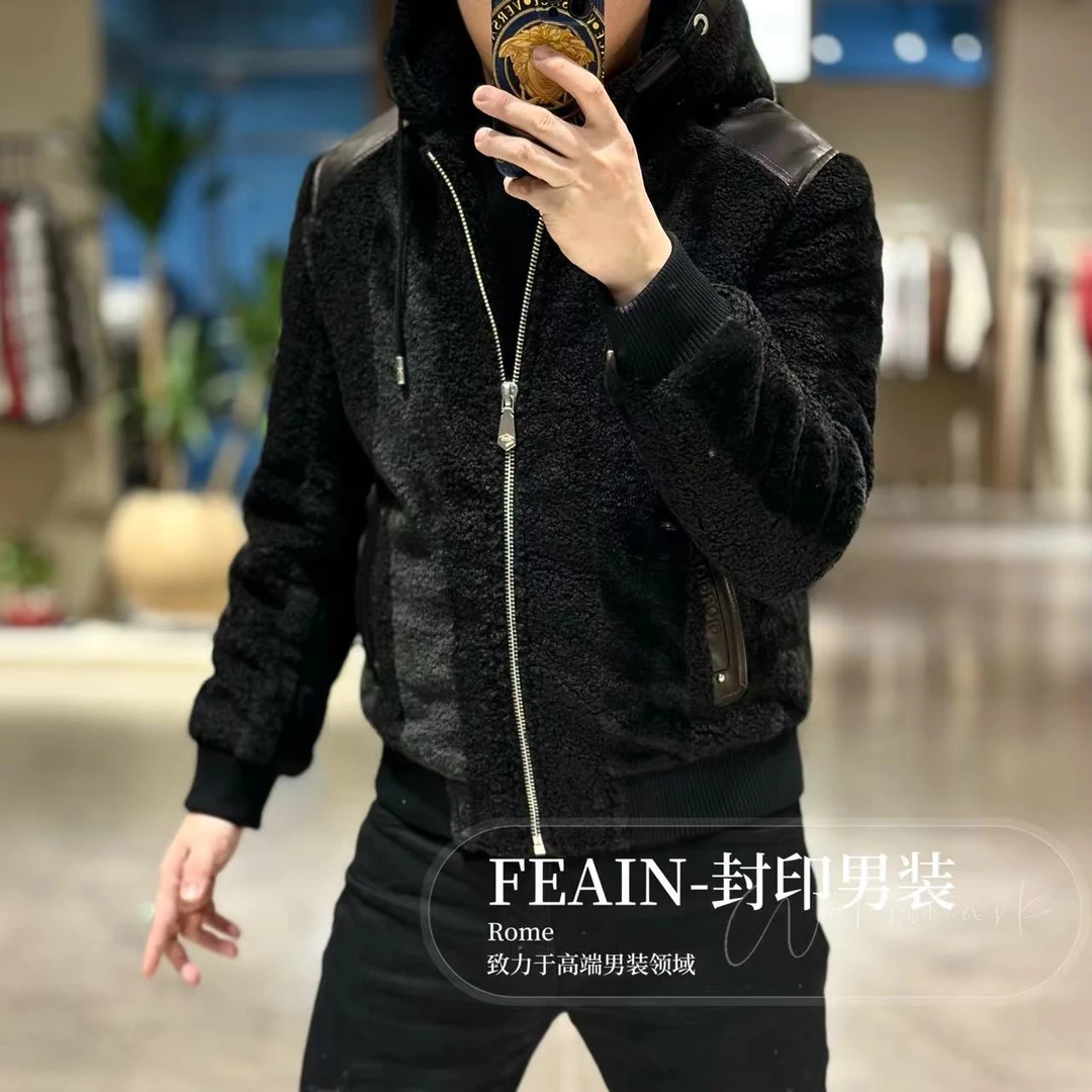 【乔治·雷迪尼】高端男士定制羊毛混纺真皮拼接连帽羽绒服257190