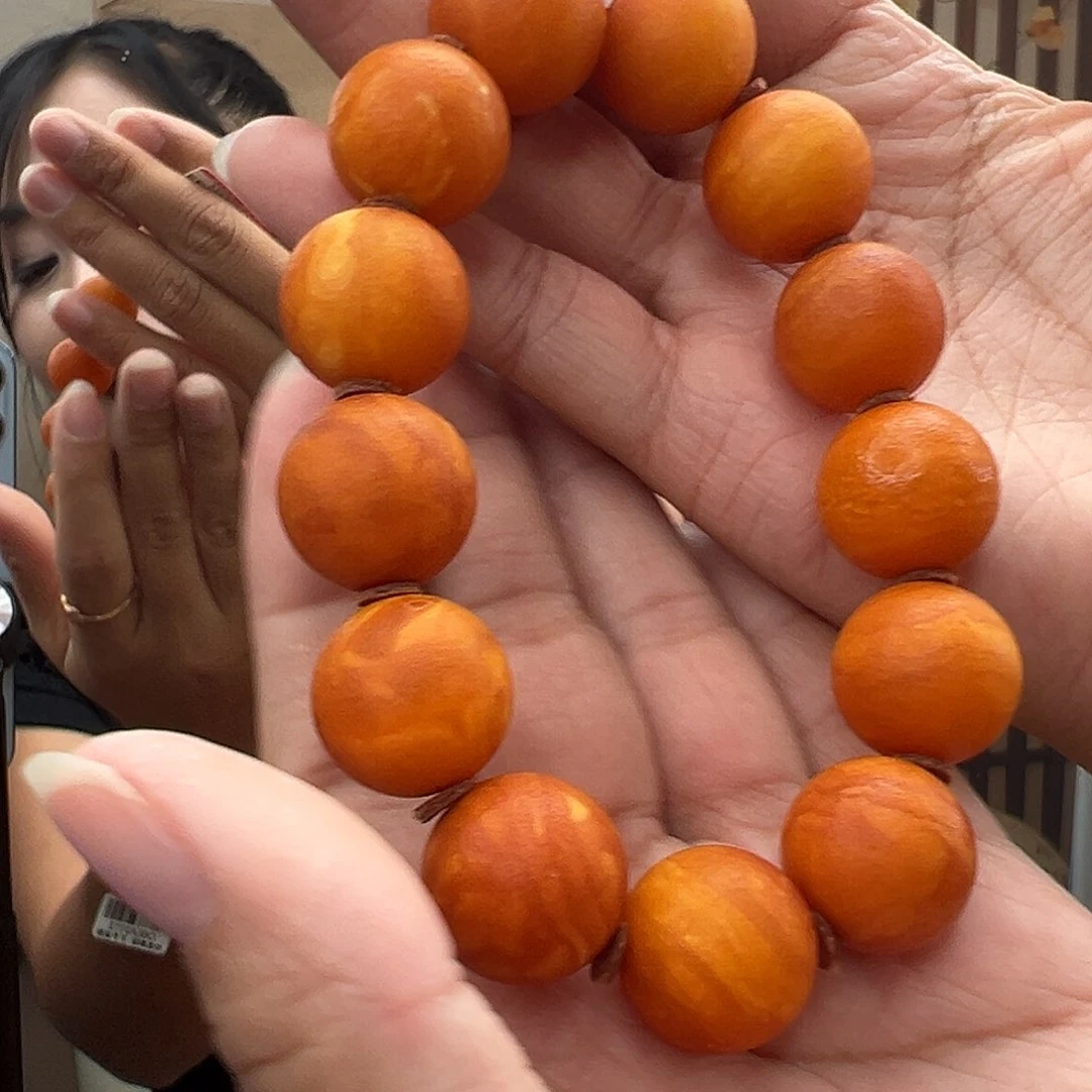 裸石蜜蜡未镶嵌玩****跑橘皮手串17mm