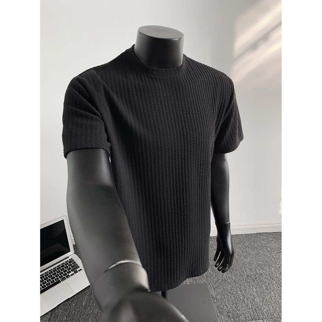 cleanfit肌理提花重磅短袖t恤男夏季美式潮牌半袖潮流宽松五分袖