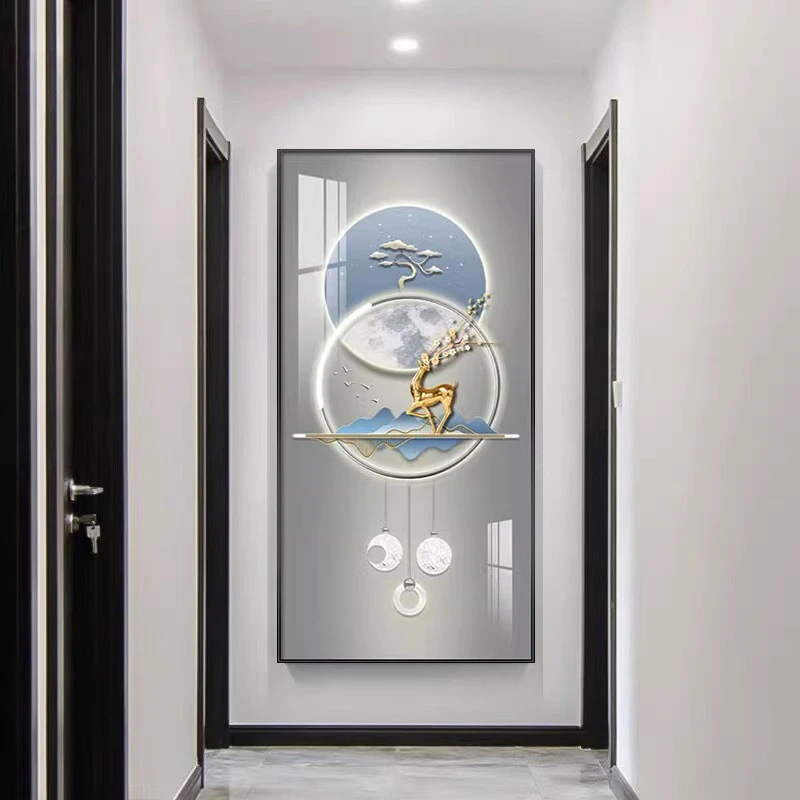 入户玄关装饰画现代简约走廊过道尽头壁画轻奢竖版大气挂画寓意好