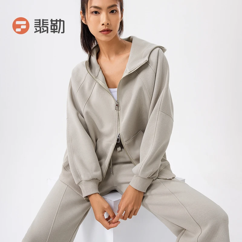 Fieder/翡勒运动美式连帽外套上衣2024秋冬新款女户外健身服长袖