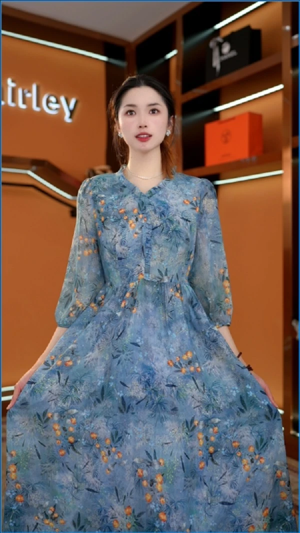 2025夏季新款时尚气质复古印花宽松休闲轻薄舒适连衣裙