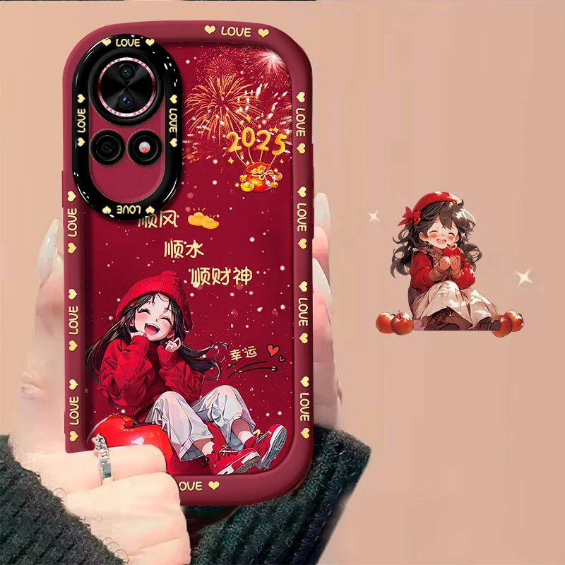 适用【华为NOVA12PRO】2025顺风顺水岁无忧可爱防摔泡芙手机壳