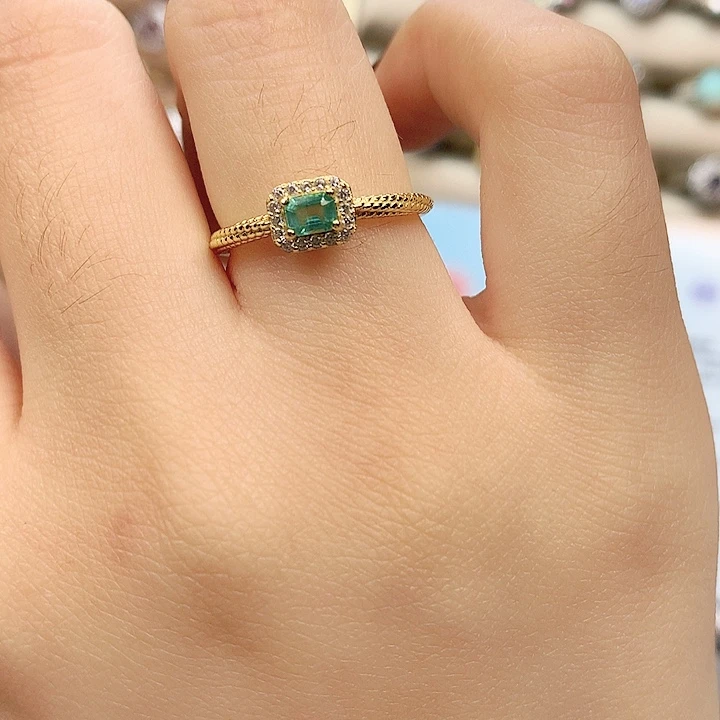 戒指绿柱石银S925镶嵌