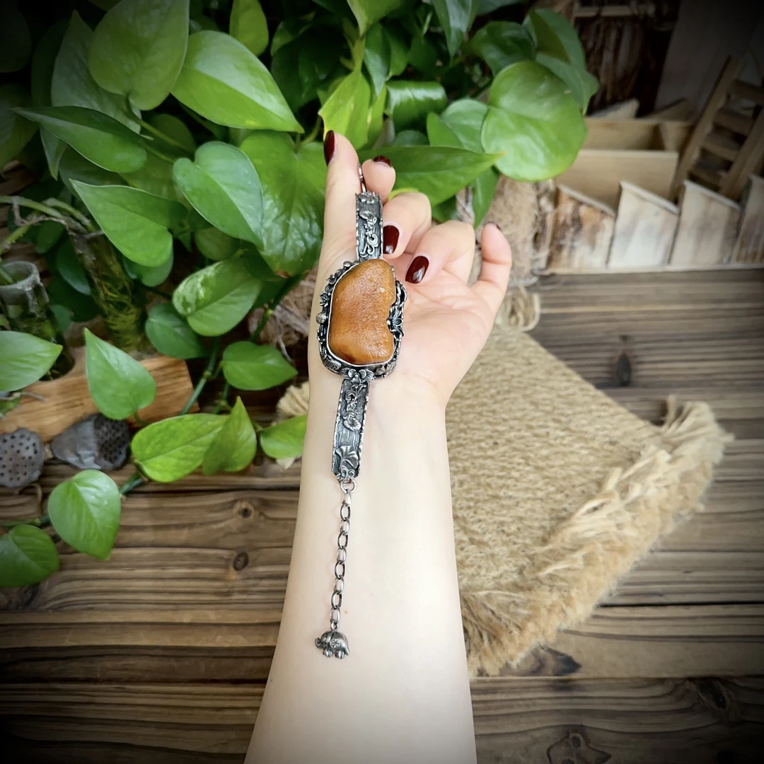 【古香古色】复古s925银蜜蜡琥珀手链（适合18cm手围以内）